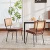 Modern Dining Chair, Set of 2, PU Leather Upholstery In Vintage Style, Without Armrests, Solid Wood Frame, Rattan Look, Adjustable Metal Feet-Brown
