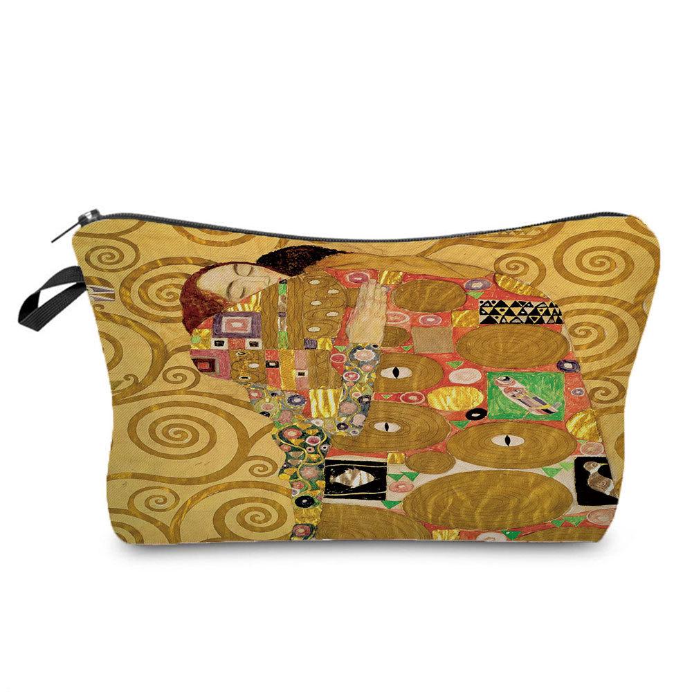 Dam Guld oljemålning Tryck Kosmetikväska Toalettartiklar Organisera Reseförvaringsfodral 6370