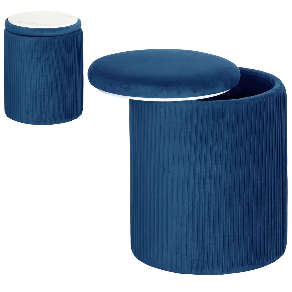 Storage Ottoman Modern Velvet Round Foot Stool for Living Room Bedroom 45 cm Blue