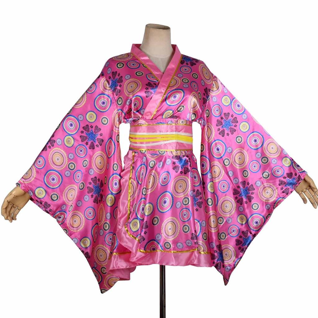 Kimono Costume Sakura Floral Geisha Yukata Long Robe Fancy Dress Asian Japanese Yukata Nightgown Obi Belt Outfit [HONGFU] Women's (M, S21-Light Pink)