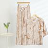 2025 Women's Floral Cotton & Linen Sun Protection Set - Shirt & Long Pants with Five-Sleeve Design