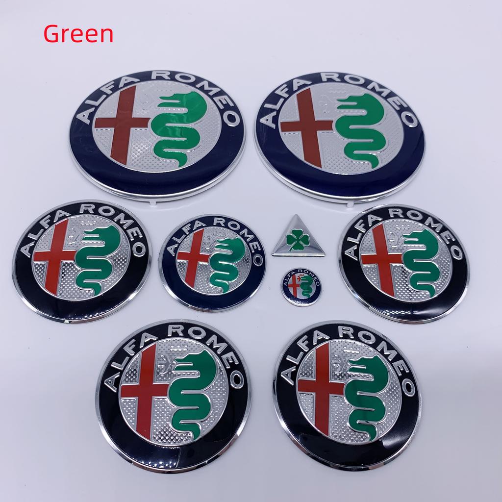 9pcs/set Green 74mm 50mm 56mm 60mm 5color Steering Wheel Badge Car Hood Front Emblem Stickers For Alfa Romeo Giulia Stelvio Mito