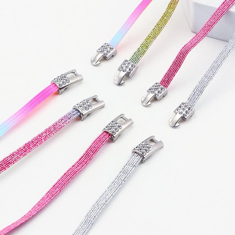 2 Paia di Lacci per Scarpe Elastici Glitterati - Lacci Elastici Colorati Senza Nodo - Accessorio per Scarpe con Fermagli a Croce Diamantati Bling per Indossarli Facilmente