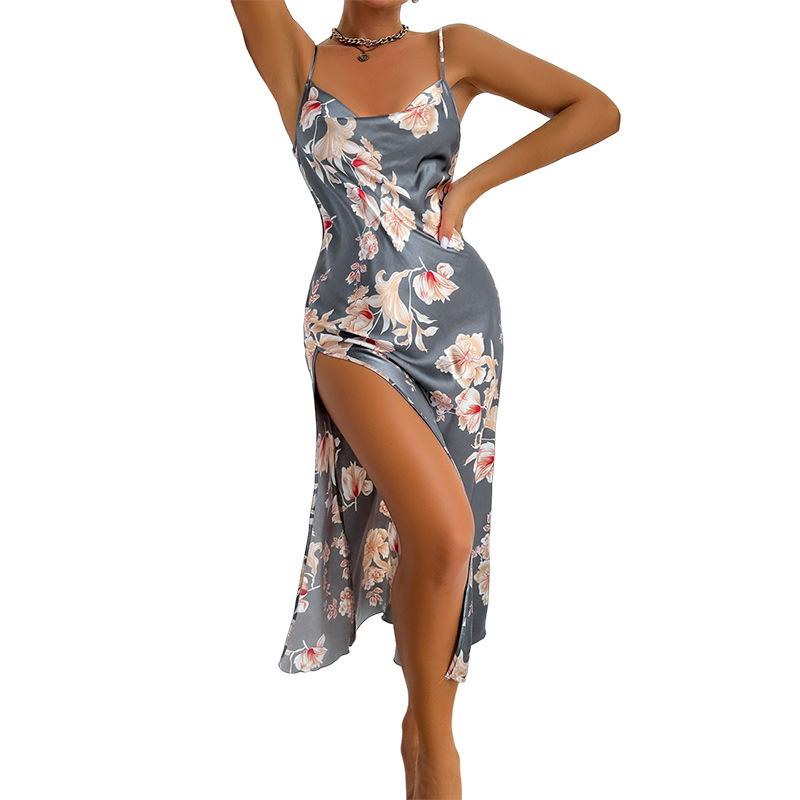 Dámské ohlávkové šaty se simulací hedvábného sexy pyžama noční košile Halter bez zad