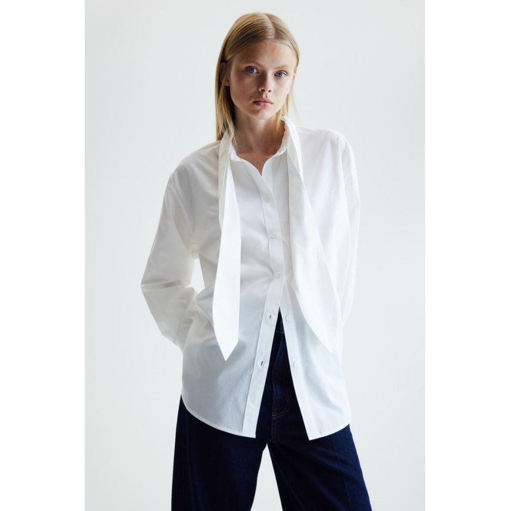 

H M tie neck blouse white