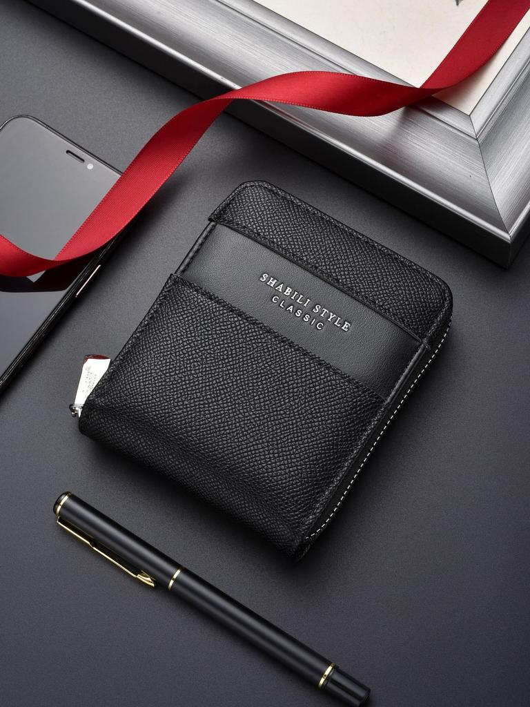 Schoolbag New Men's Wallet, Short Retro Pu Multi-functional Zipper Men's Simple and Fashionable Large-capacity Card Bag