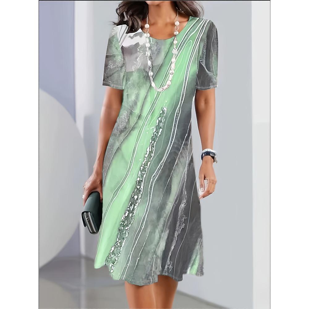 Women's Summer Dress 3D Printed T Shirt Dress Short Sleeve Casual Loose Beachwear Vacation Clothing with Round Neck