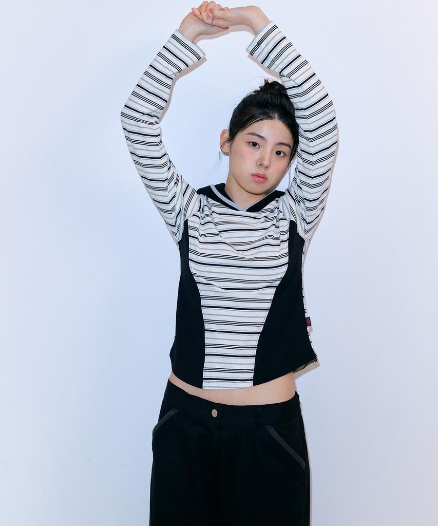 Peulleoti Striped Panel Hoodie (Black)