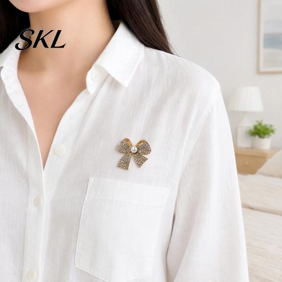 Electroplated Bow Accessory Brooch Pin, 3D Design with Imitation Pearl, Pin Strong Buckle Badge for Coats Shirts Bags Accessories Anti-oxidation