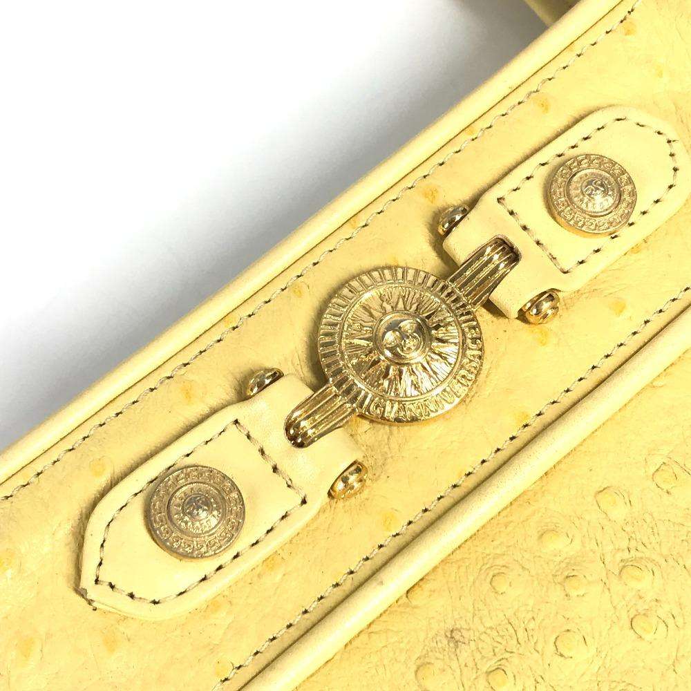 VERSACE vintage Sunburst logo Bag Tote Bag Shoulder Bag Embossed Leather yellow