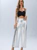 New Summer Women's Pants, Silver Foil Loose High Waist Wide Leg Casual Pants
