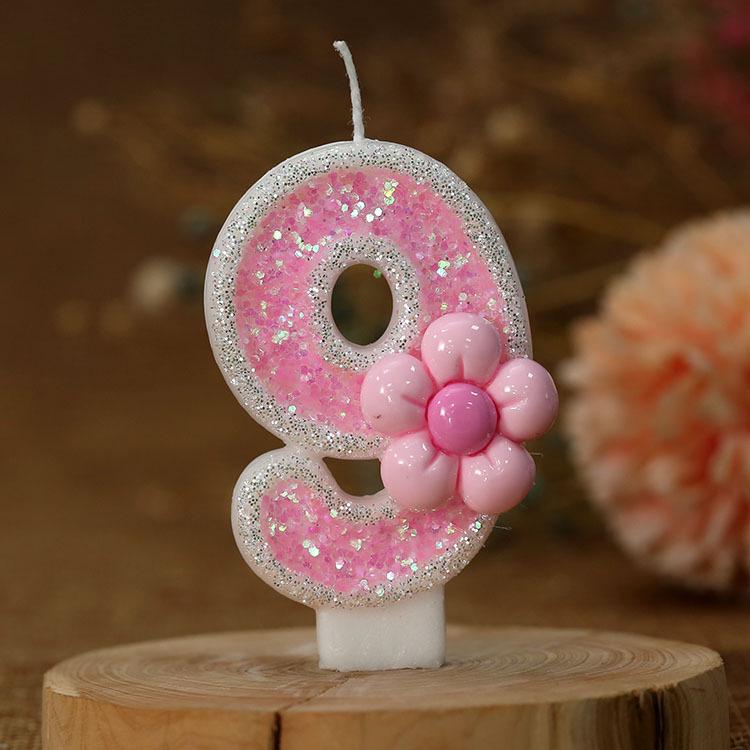 Romantic Pink Five-Petal Flower Number Candle for Cake Decoration