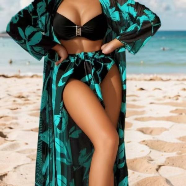 Xqwewanticedd Women's Green Swimsuit Three-Piece Bikini Gown High Waist New European And American Swimsuit Split Bikini Cm