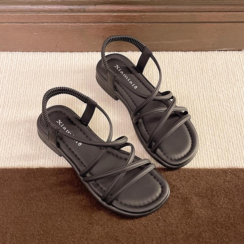 

Сандалии на плоской подошве с тонкими ремешками женские лето 2025 новая обувь интернет-знаменитости наступили на дерьмо фея с юбкой римские пляжные туфли 35 чёрный