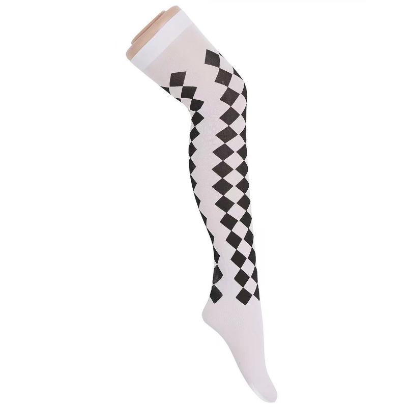 Clown Asymmetrische Gestreifte Gedruckte Overknee Lange Socken Halloween Oberschenkel Hohe Strümpfe Cosplay Kostüm Strumpfhosen für Frauen