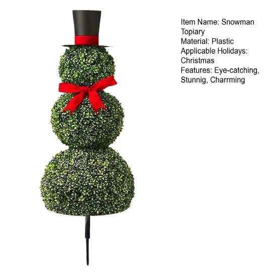 Christmas Snowman Topiary Artificial Snowman Shaped Topiary Tree Pot with Red Bow Santa Hat for Indoor Outdoor Home Porch Yard Holiday Decor