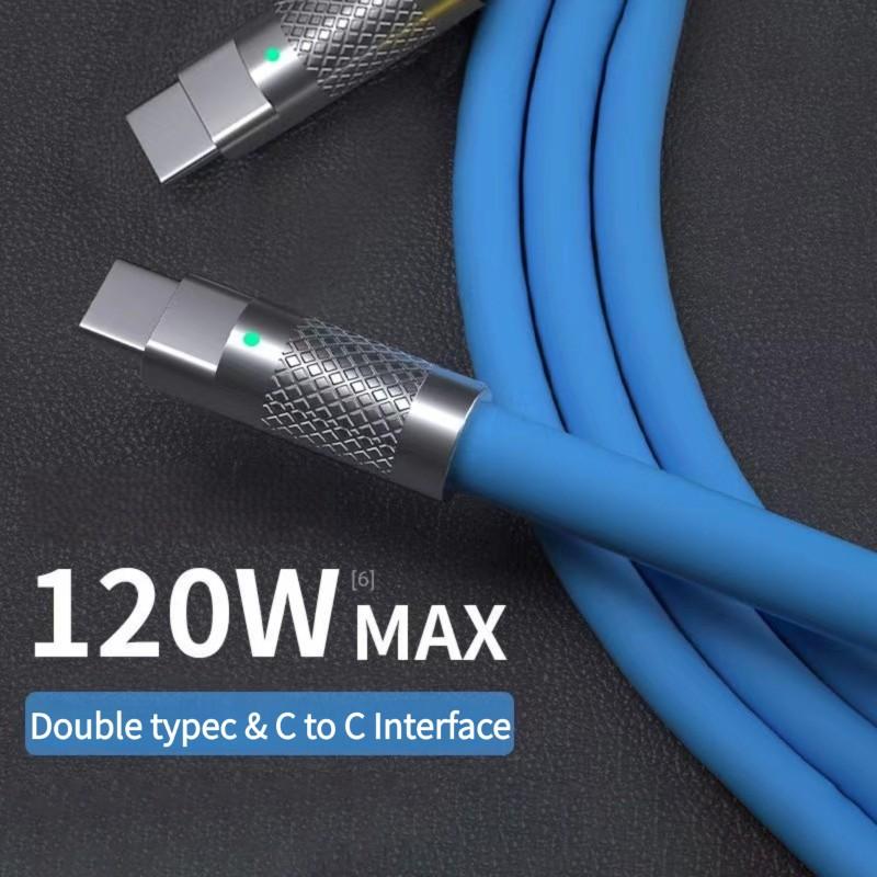 120w 6a Super Fast Charge PD Type C Liquid Silicone Cable Quick Charge 1M 2M Usb Cable Usb C To C Charger Cable