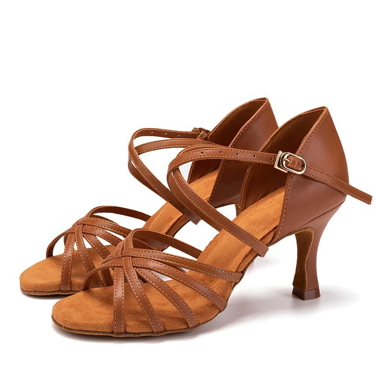 PU Leather Dance Shoes Women's Ballroom Party Latin Tango Cha High Heel Dance Shoes Heeled 7.5CM