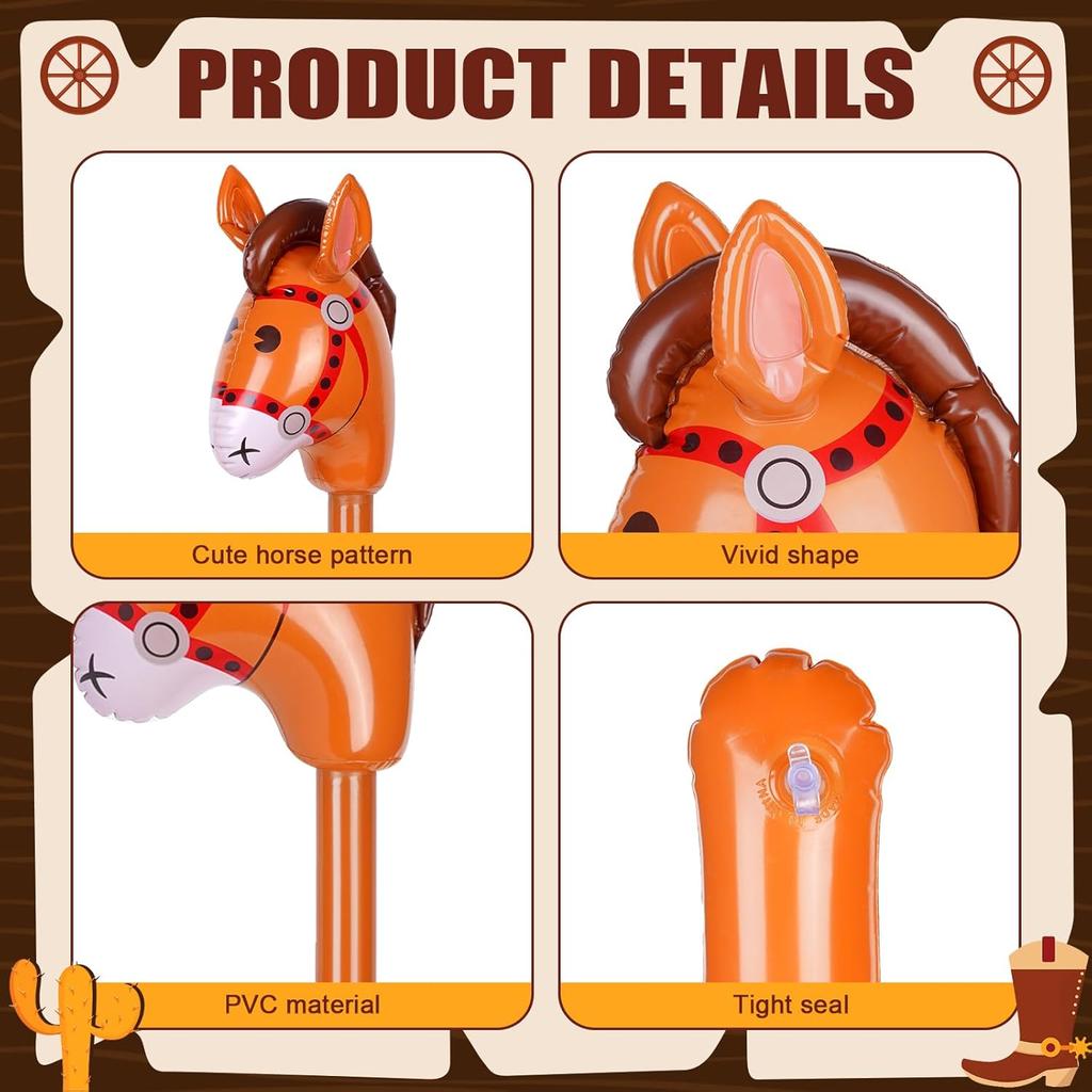 3Pcs/5pcs Inflatable Stick Horse Large Horse Head Balloon Blow Up Pony Stick Toy Halloween Christmas Cowboy Party Supplies