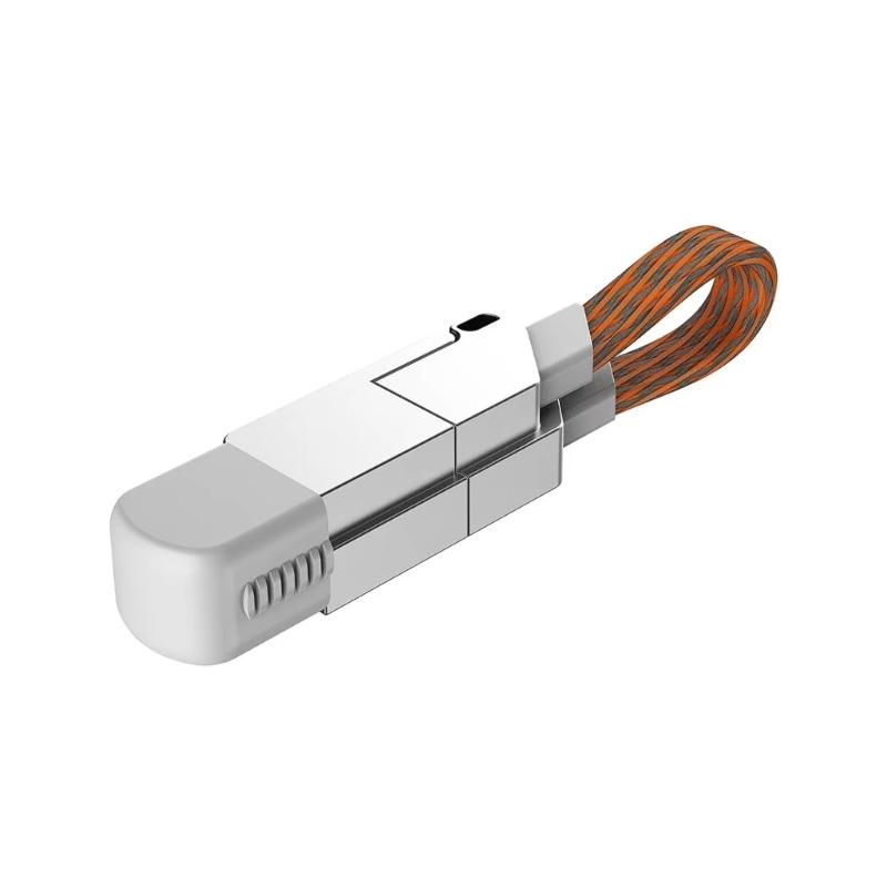 

4 in 1 Multiple Interfaces Charging Cable 60W Rapid Power Delivery Zincs Alloy Construction Universal Compatibility For Devices сірий колір/помаранчевий