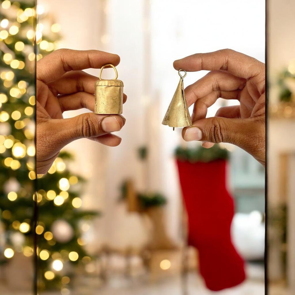 Rustic Metal Cow Bells Set – 20 Small Gold Jingle Bells for Crafts, Christmas Wreaths, Garland, Witch Bells, DIY Decor