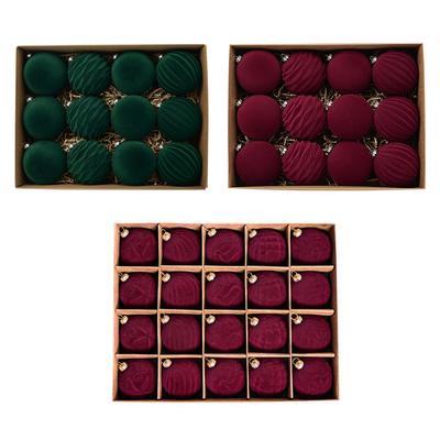 12pcs/20pcs Christmas Ball Set Flocked Carved Balls Christmas Tree Pendant Christmas Decoration