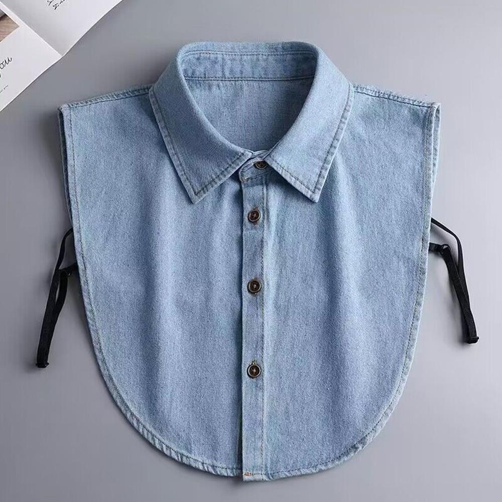 Fashion Front Tie Fake Collar Women Stand Detachable Collar Fake Girls Ladies False Blouse Collar Denim Blue Fake Collars