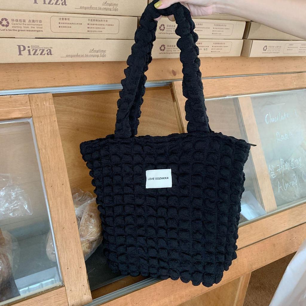 Women Cloud Bubble Flower Shoulder Bag Female Student Simple Handbag Canvas Bag