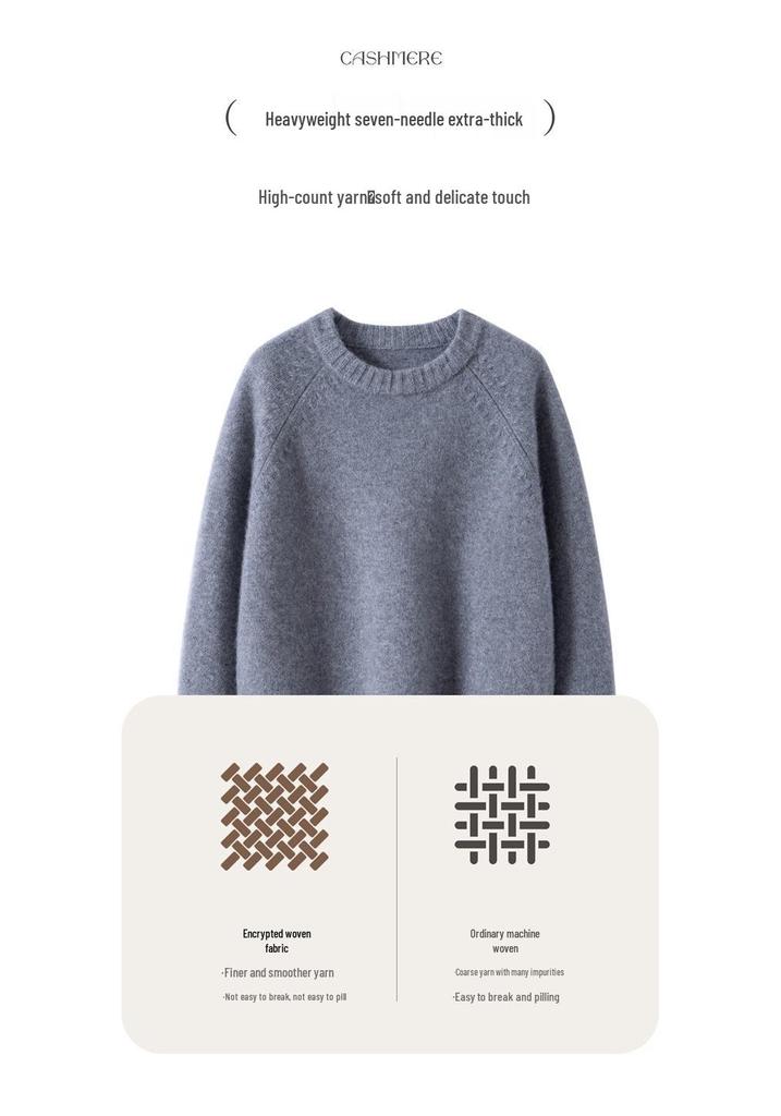 Women's Thickened Cashmere Raglan Sweater: Double-Layer, Loose Fit, Round Neck, Fashionable Knitted Base Layer, Lazy Style