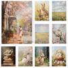 Spring & Easter Poster Spring Wildflower Field Rabbit Family Town City Easter Bunny Canvas Painting Wall Art Picture Home Decor