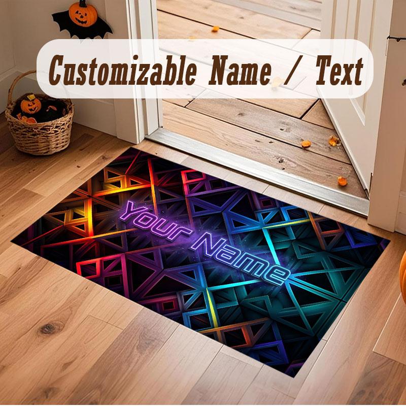 Abstract Geometric Theme Crystal Velvet Floor Rug Personalized Custom Name Text Warm Carpet Home Decoration