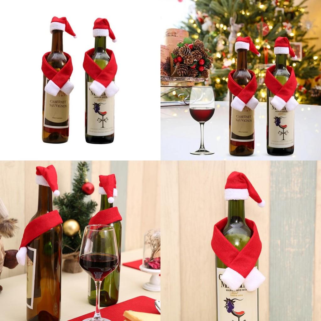 Christmas Bottle Wrap With Nonwoven Fabric Scarf And Hat For Home Holiday Display