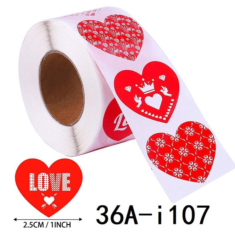 500pcs 1inch Red Love Shaped Stickers Roller Mother's Day Valentine's Day Sticker with Glittering Patterns Gift Decoration Label