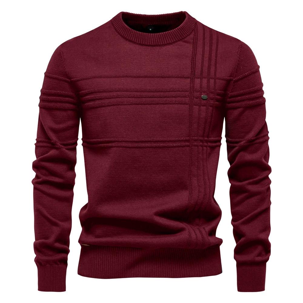 Mens Crewneck Pullover Sweater Knitted Cotton Stripped Quality Autumn Winter Warm Sweaters for Men