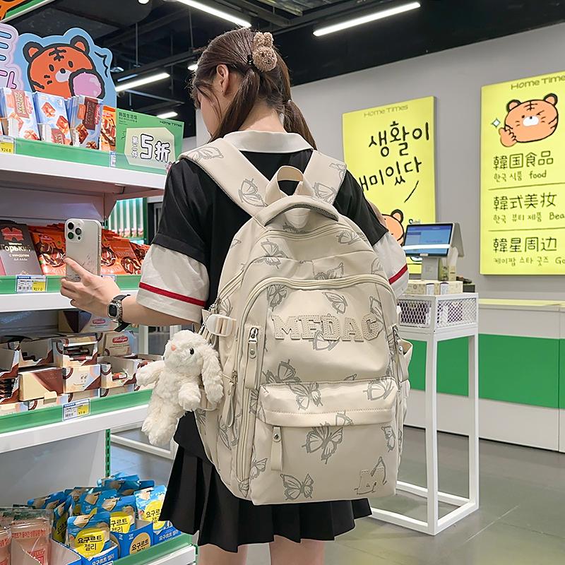 Fashionable Butterfly Printed Backpack Large Capacity Nylon Backpack Student Backpack with Multiple Pockets Suitable for Daily and Student Use