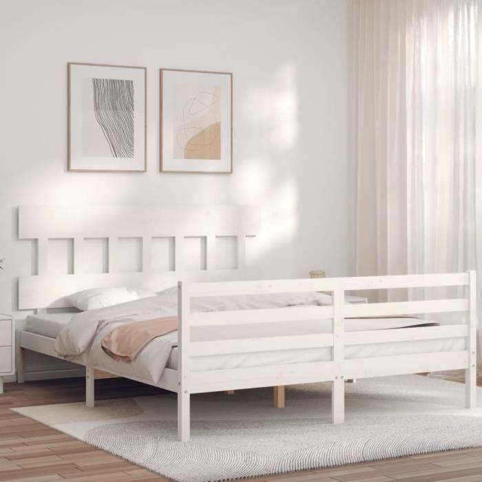 VidaXL Cadre de lit avec tête de lit blanc 160x200 cm bois massif 3195167
