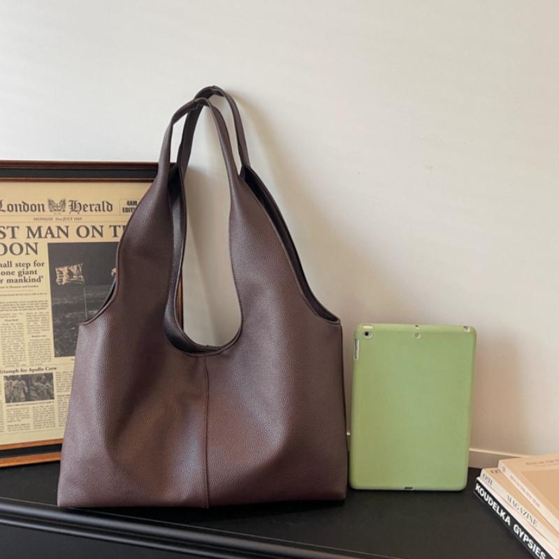 Large Capacity PU Tote Bag for Women Fashion Retro Fashionable and Versatile Shoulder Bag Simple Commuting Office School Bag