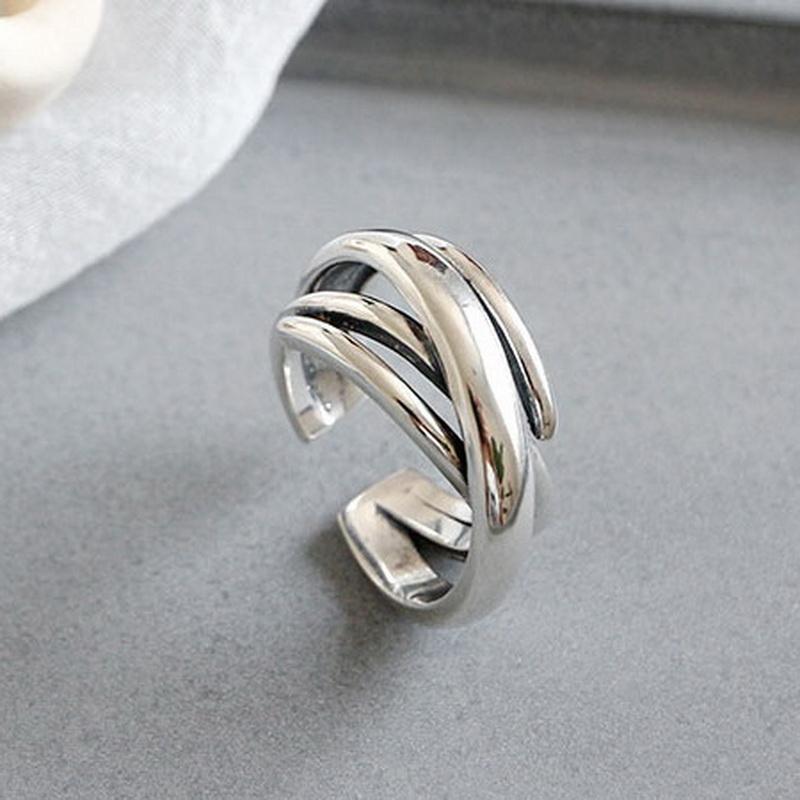 Silver Color Vintage Layered Women's Open Rings Adjustable Large Chains Irregular Finger Rings For Women Men Party Jewelry Gift