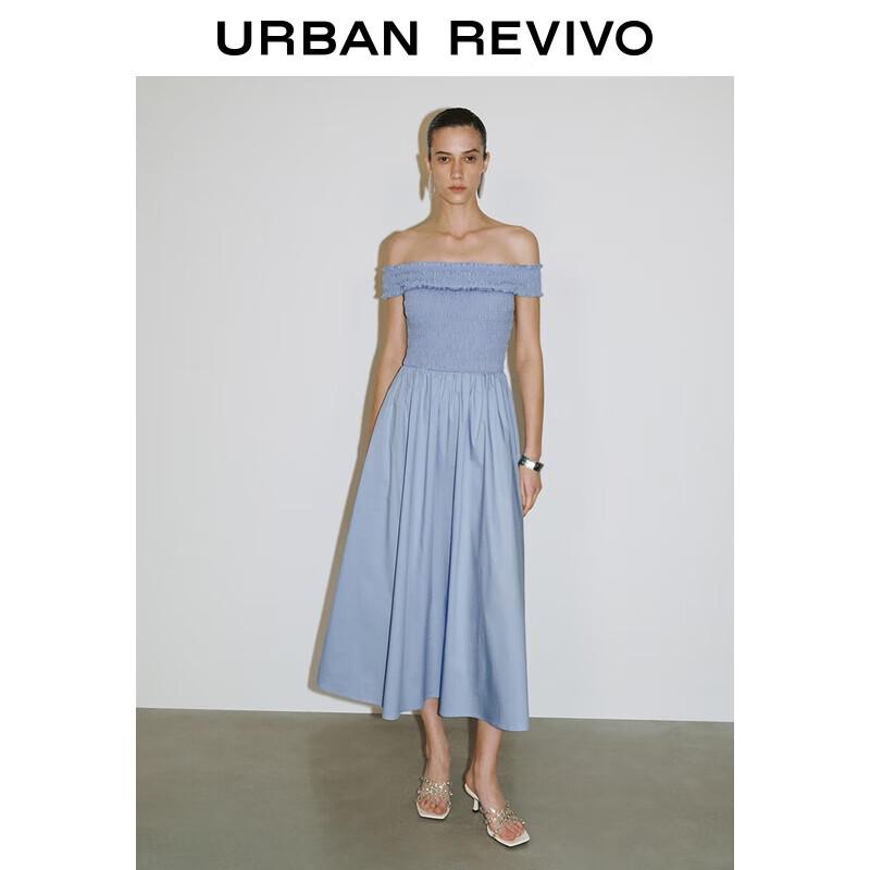 

UR 2025 Summer French Off-Shoulder Shirred Dress L