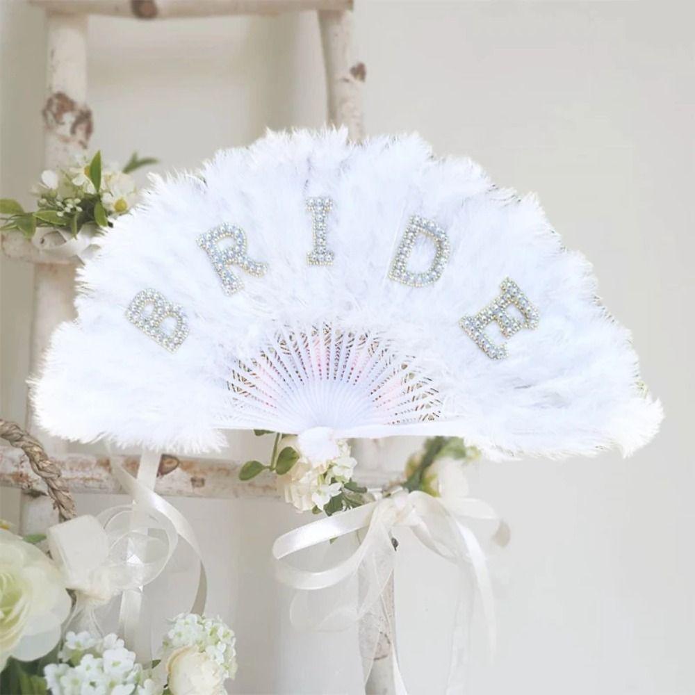Handheld Hand Fan Chinese Style Folding Fan Gift Bride Feather Fan Dance