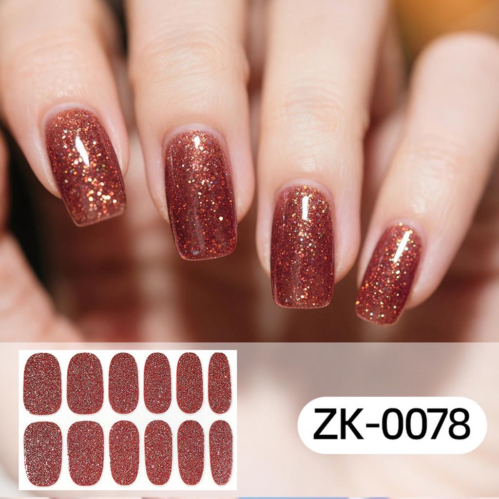 Glitter Gradient 12Tips Nail Stickers Multi Color Self Adhesive Slider No Need UV Lamp Cured Press Color Nail Decal