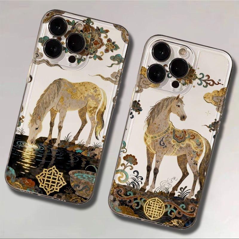 Dunhuang Auspicious Horse National Trend Transparent Soft Tpu Phone Case Compatible With Apple Iphone