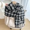 Autumn and Winter Gentle High-end Plaid Scarf Girls Dry Rose Pink Scarf Imitation Cashmere Fringed Scarf
