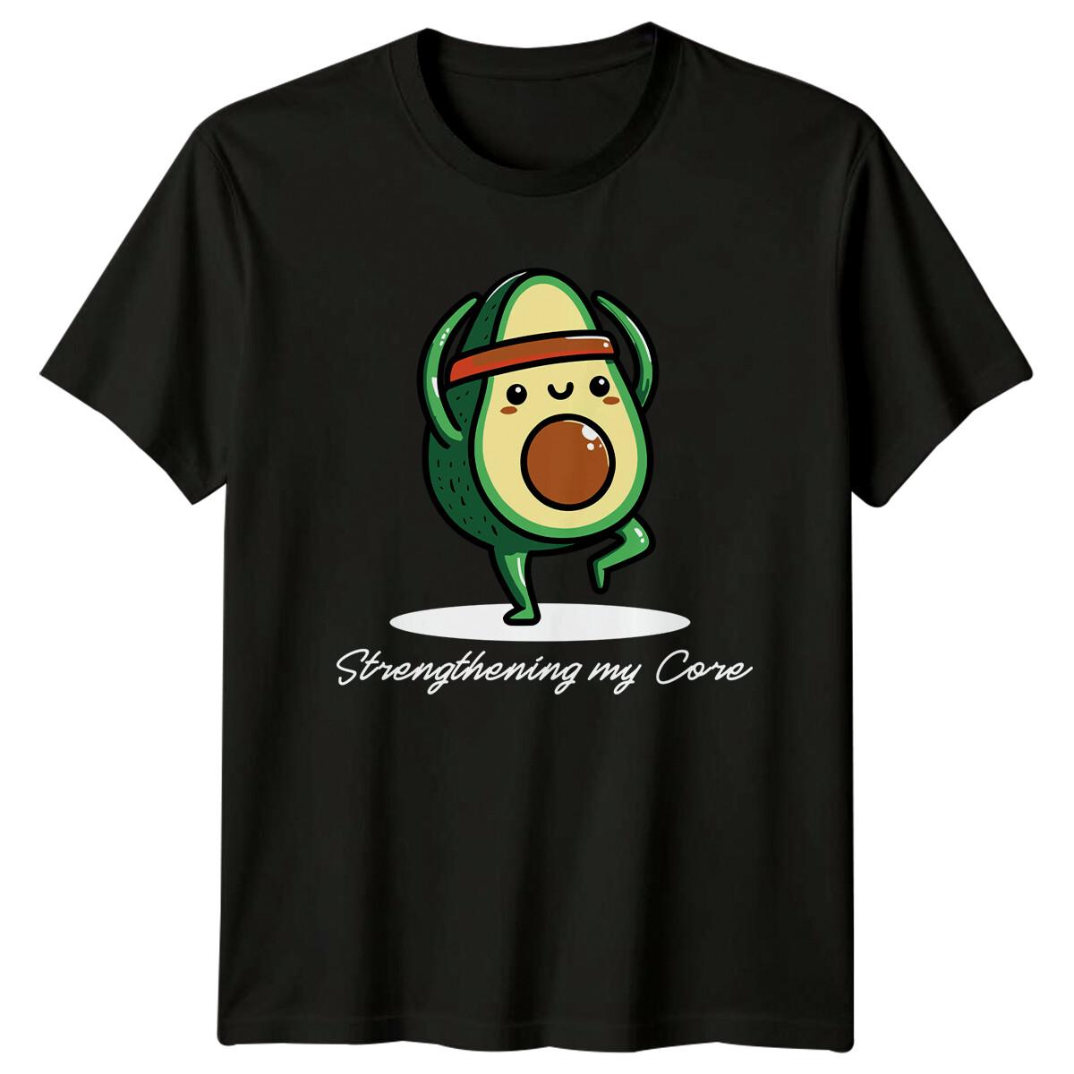 Yoga Avocado Strengthening My Core Fitness T-Shirt Cartoon Graphic XL