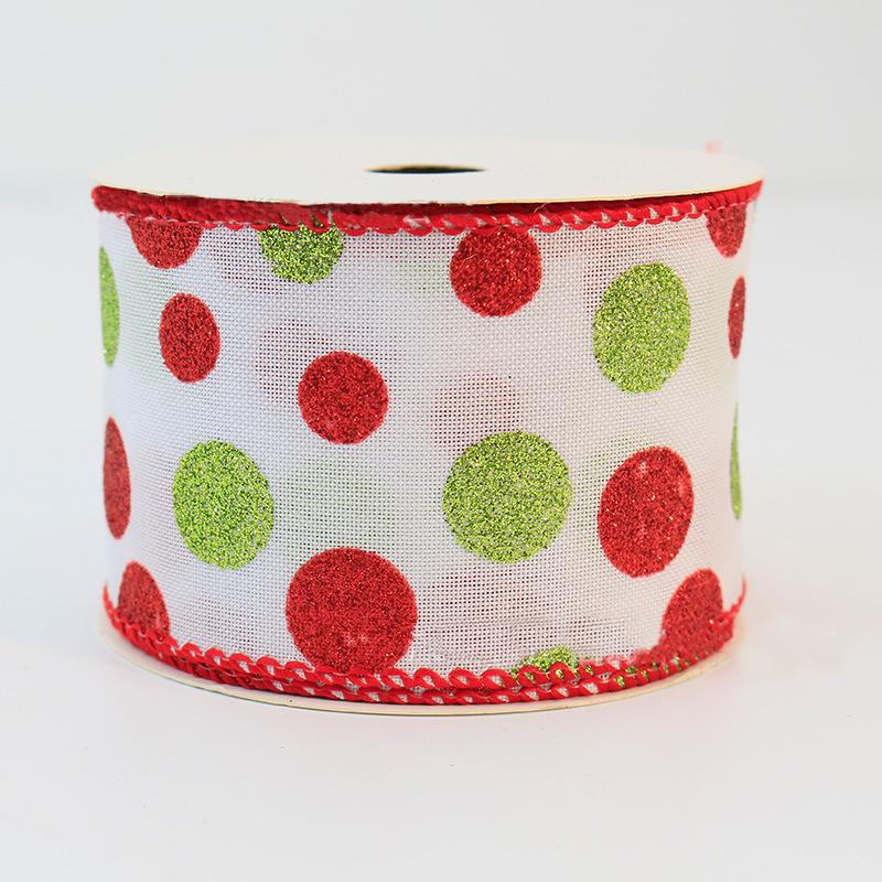 Holiday Gift Packaging Ribbon Xmas Glitter Wired Ribbons Christmas Multi Dots Ribbons