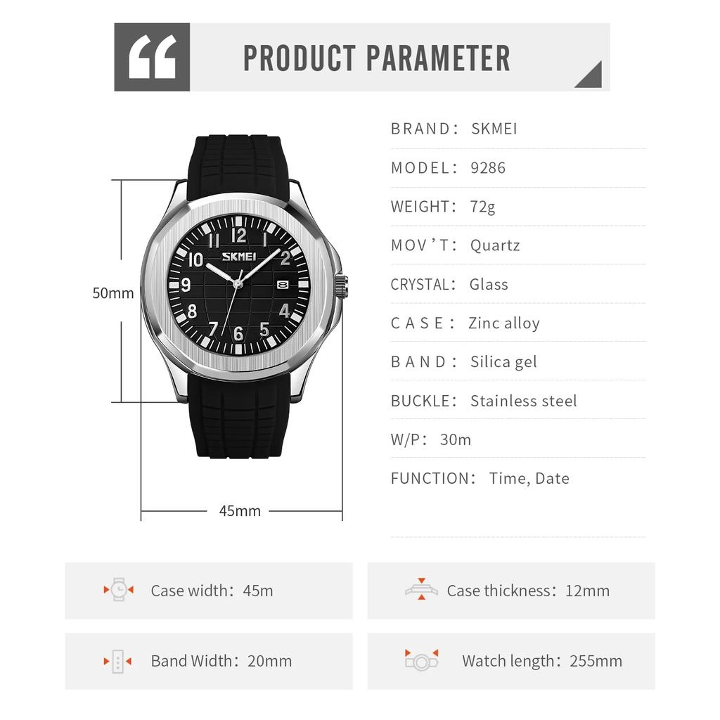 Skmei Man Casual Waterproof Date Sports Watches Clock For Men Male Relogio Masculino Quartz Movement Wristwatches 9286