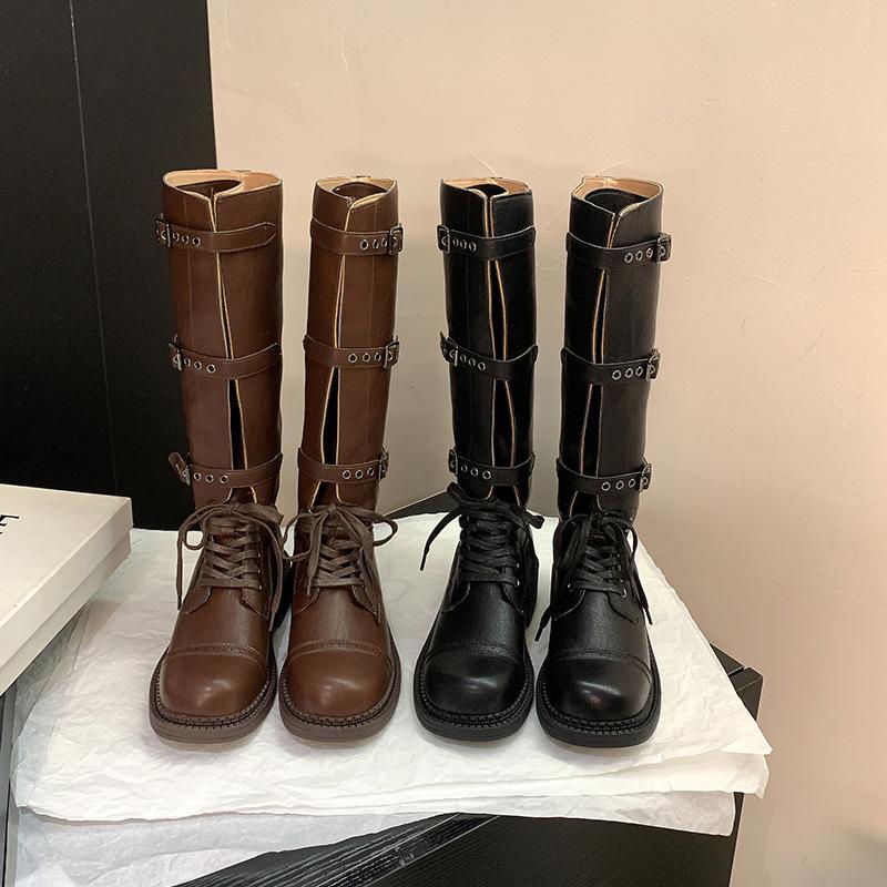 Grape mother winter new long knight boots belt buckle Internet celebrity cool locomotive boots women wear high-end women's boots