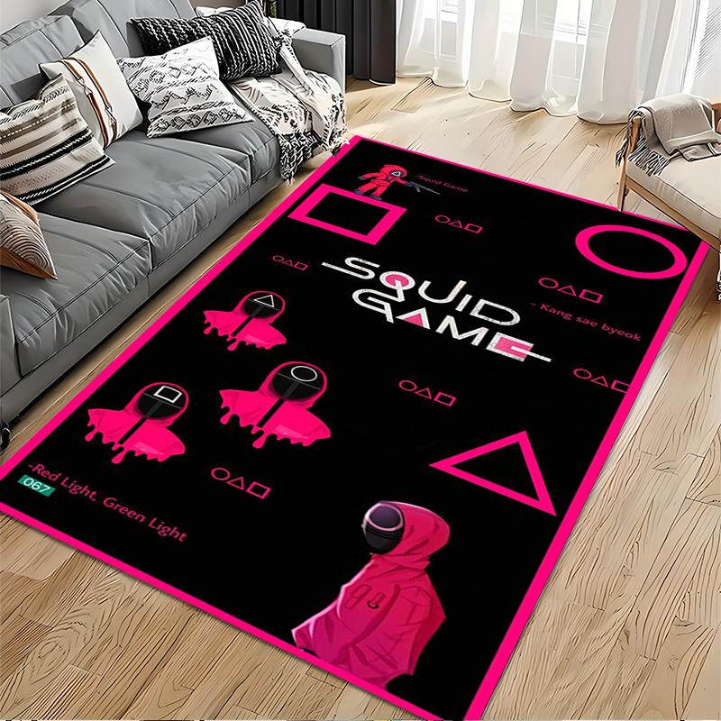 "Alfombra de Juego del Calamar con Guardias Rosas y Diseño de Símbolos Geométricos" Adecuada para usar como antideslizante para sala de estar, dormitorio, sofás