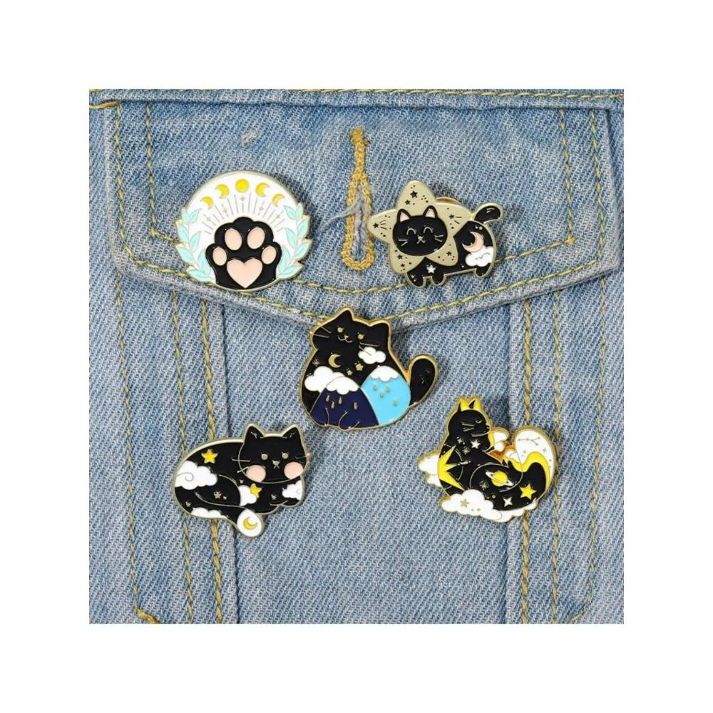 

5 pieces of women s cartoon cute sun, moon, stars, and cat series metal badges for daily wear, bags, accessories, and brooches