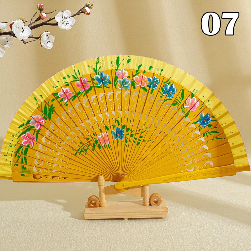 Folding Fan Wood Spanish Fan for Dancing Printing Hand Folding Fan Performances Prop Home Decor Ornaments Craft Gifts for Guest